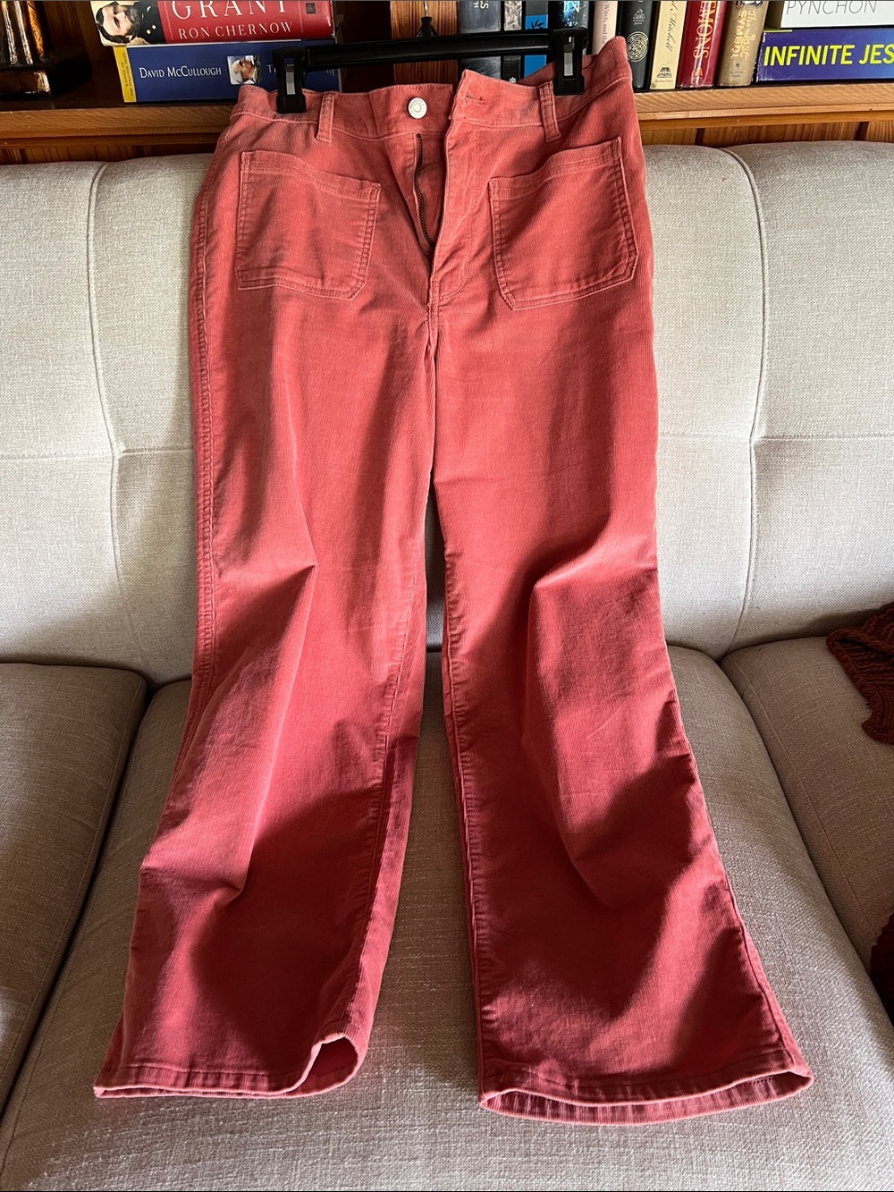 Wonderly Coral/Rust-Red High-Rise Wide-Leg Corduroy Pants